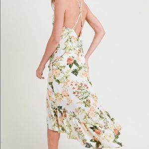 Floral Maxi Sleeveless V- Neck High Low X-Back Spaghetti Straps Dress